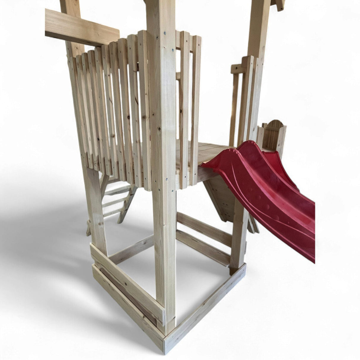 Complex de joaca copii, Tobogan,casuta lemn ,leagan, placa de catarare + lada de nisip, conectori metalici, PREMIUM