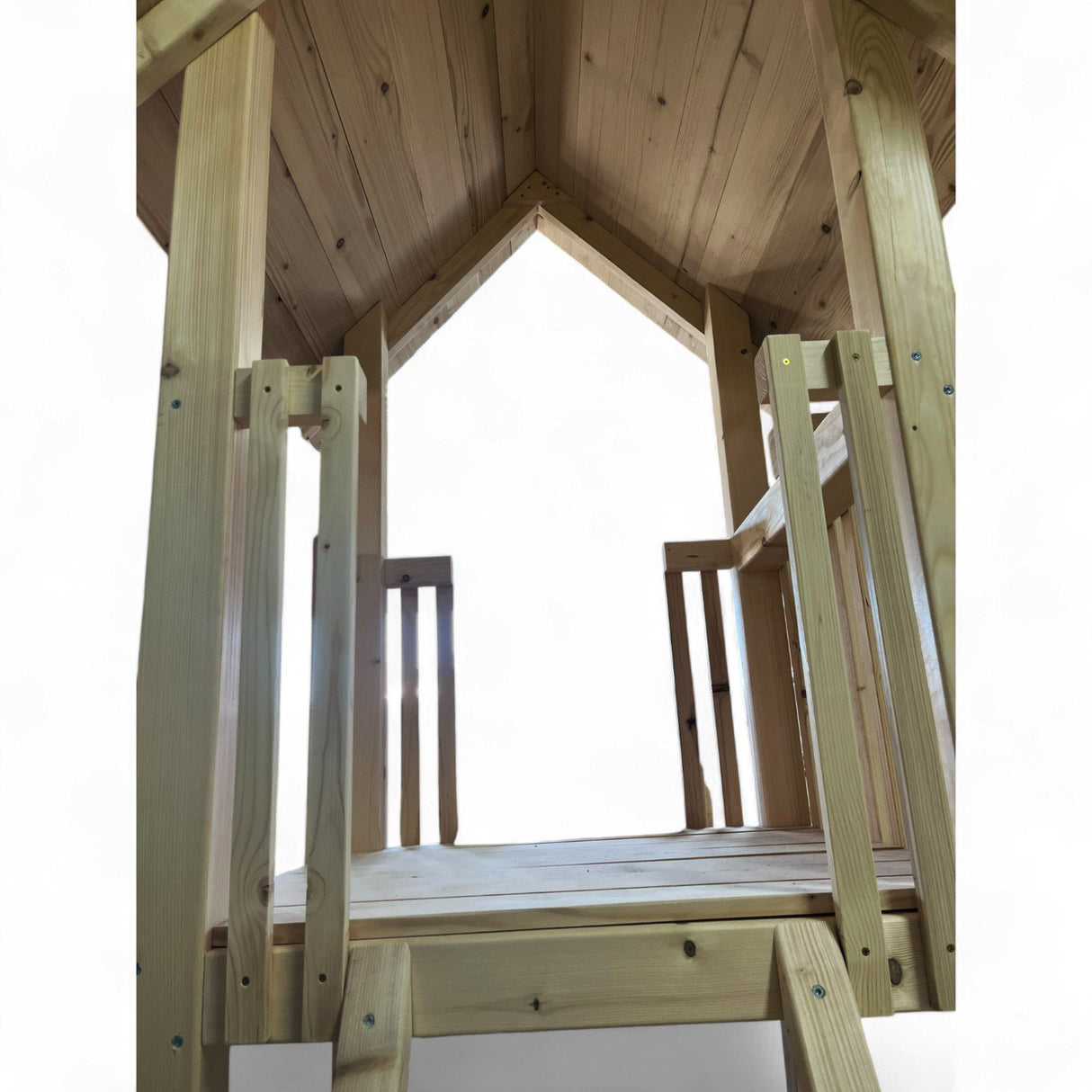 Casuta de lemn gradina pt copii cu tobogan, placa de catarare, lada de nisip, bancute,complex joaca, grinzi 10x10cm