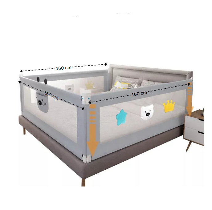 Set 3 bariere protectie culisante pentru pat, inaltime reglabila 68-98 cm, 160 cm 180 cm 200 cm