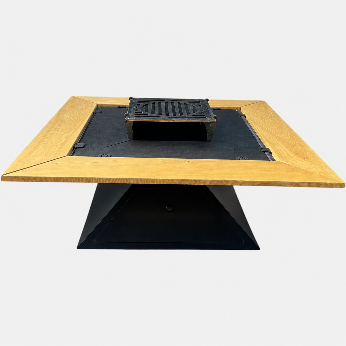 FirePit 5in1 107x107cm Gratar gradina plita 75x 75 cm din otel 8/10 mm|terasa |suport ceaun| cenusar| reglare tiraj| loc depozitare| blat lemn