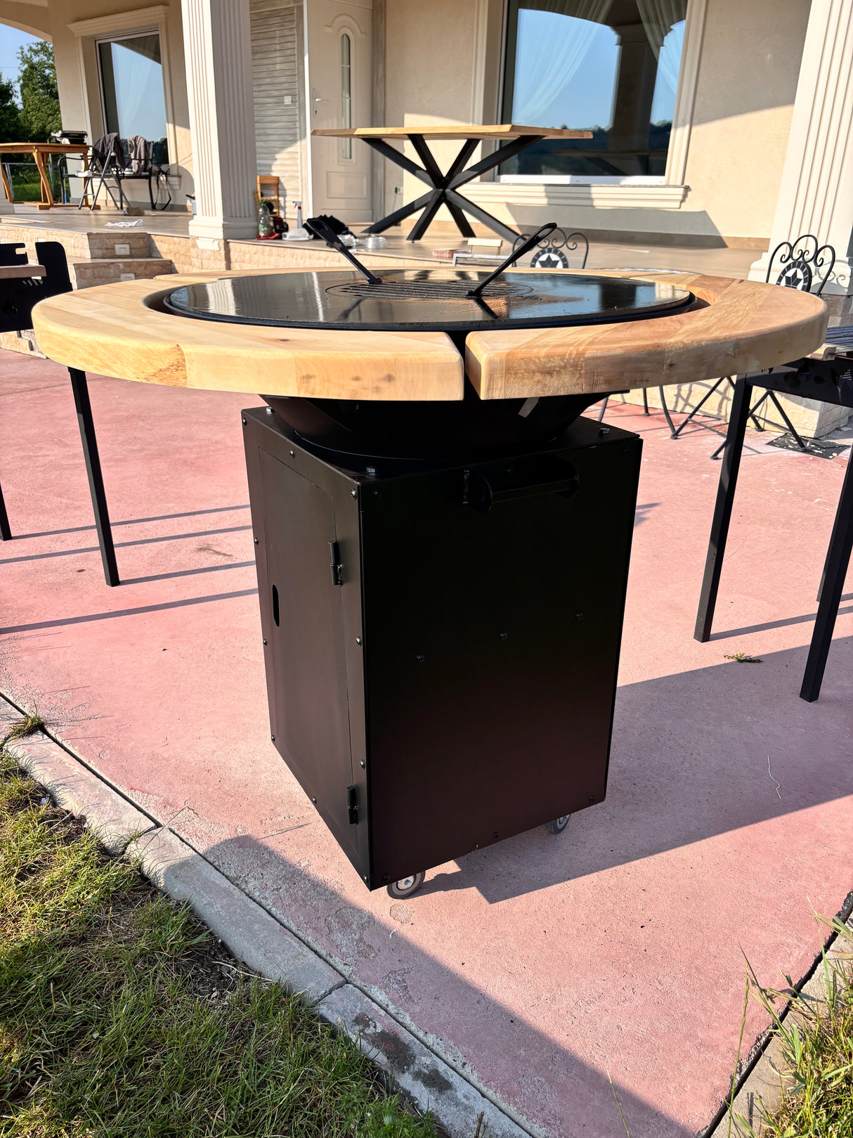 Gratar Rotund de gradina diametru 75 cm fire pit cu Plita rotunda 10 mm Otel dur