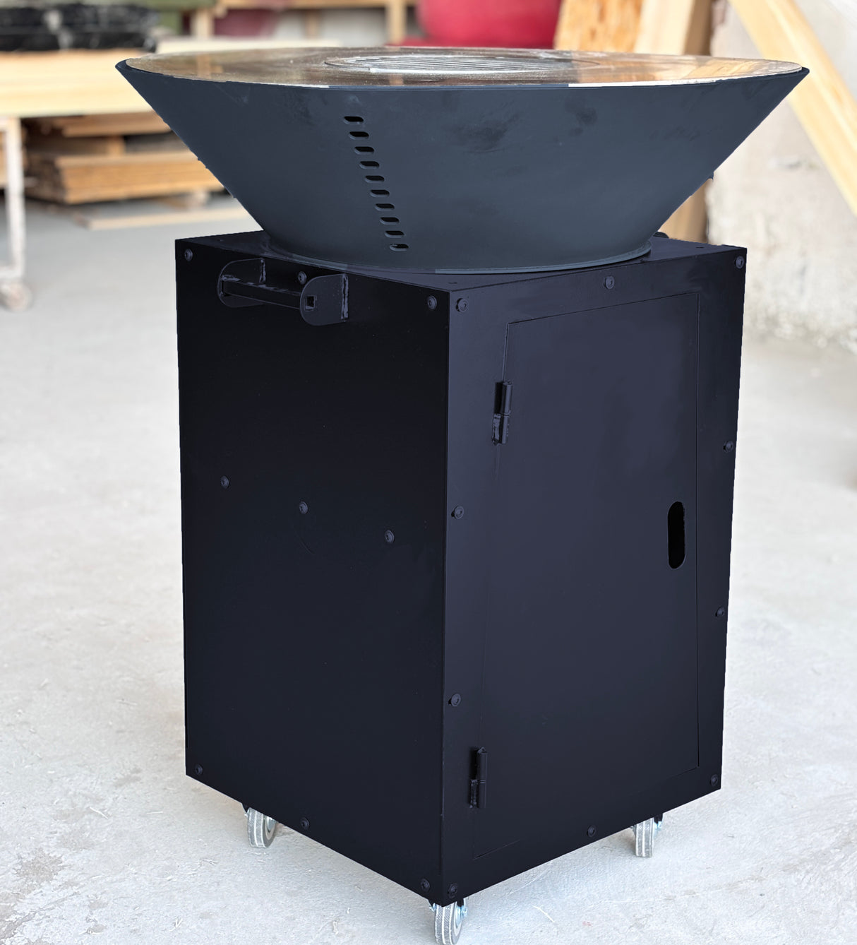 Gratar Rotund de gradina diametru 75 cm fire pit cu Plita rotunda 10 mm Otel dur