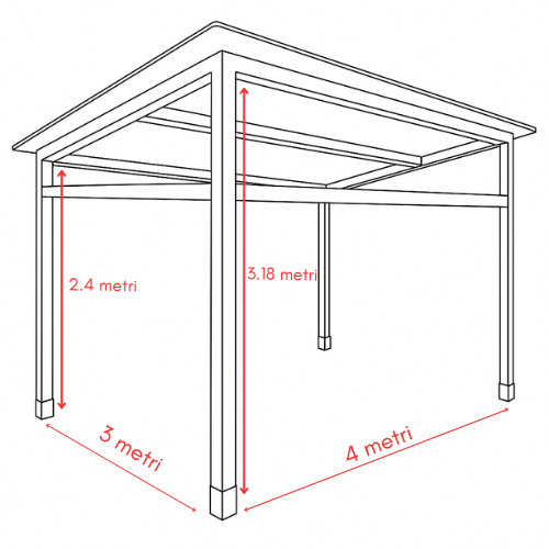 Pavilion de gradina, garaj, pergola din lemn rindeluit + imbinari de fier, 3x4 m