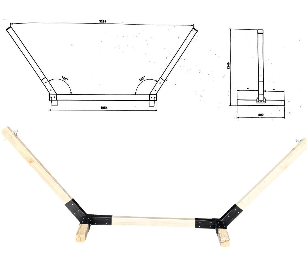 Suport hamac din lemn, stand pentru gradina sau terasa cu conectori metalici, rezistent,330x135x90cm, max 350kg