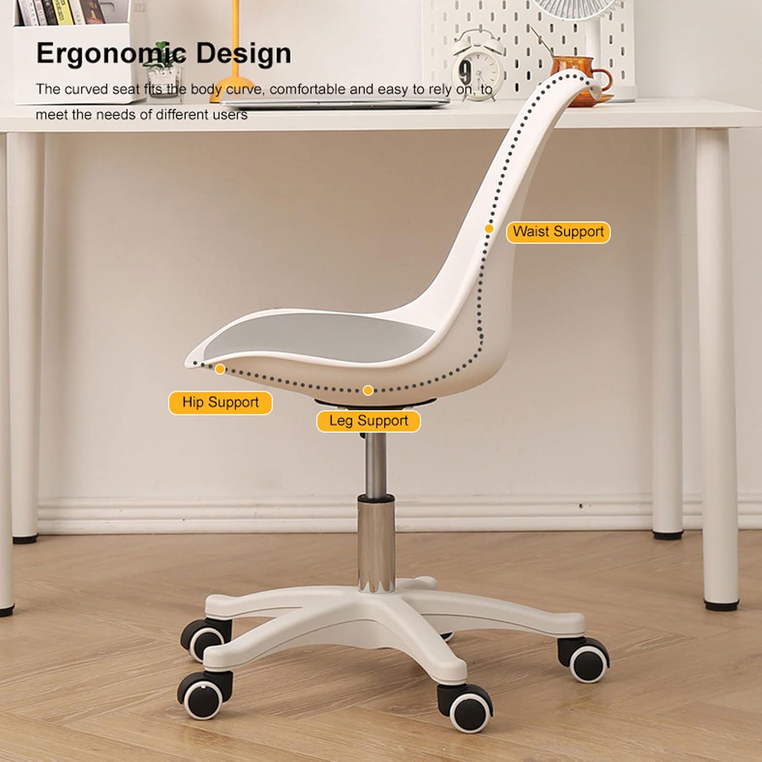 Scaun birou ergonomic, cu roti și inaltime reglabila, pentru adulti si copii, cosmetica, coafor, alb