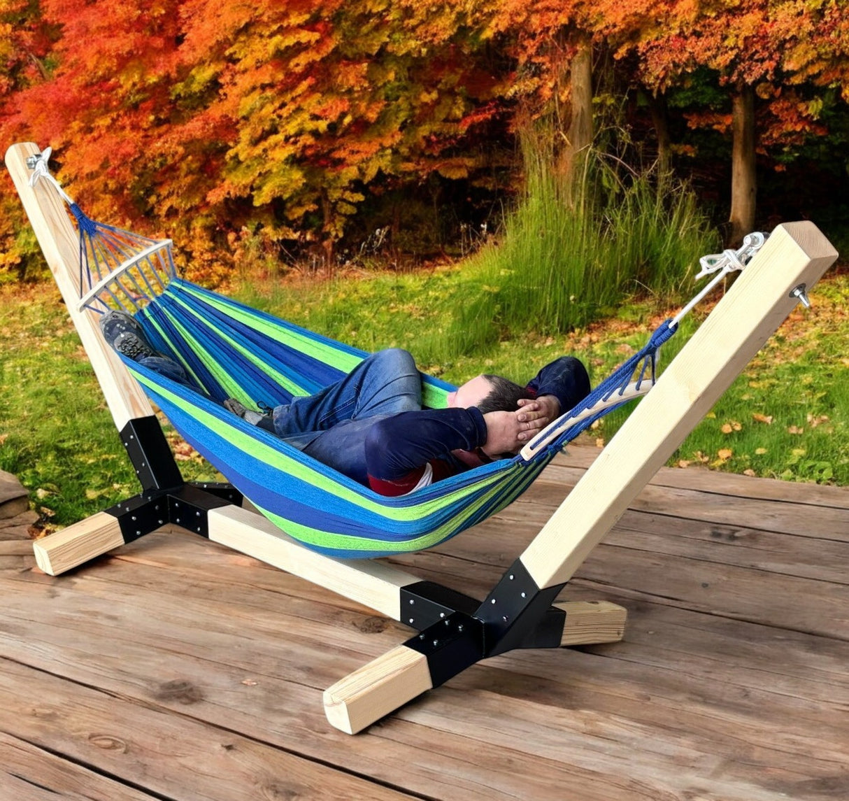 Suport hamac din lemn, stand pentru gradina sau terasa cu conectori metalici, rezistent,330x135x90cm, max 350kg