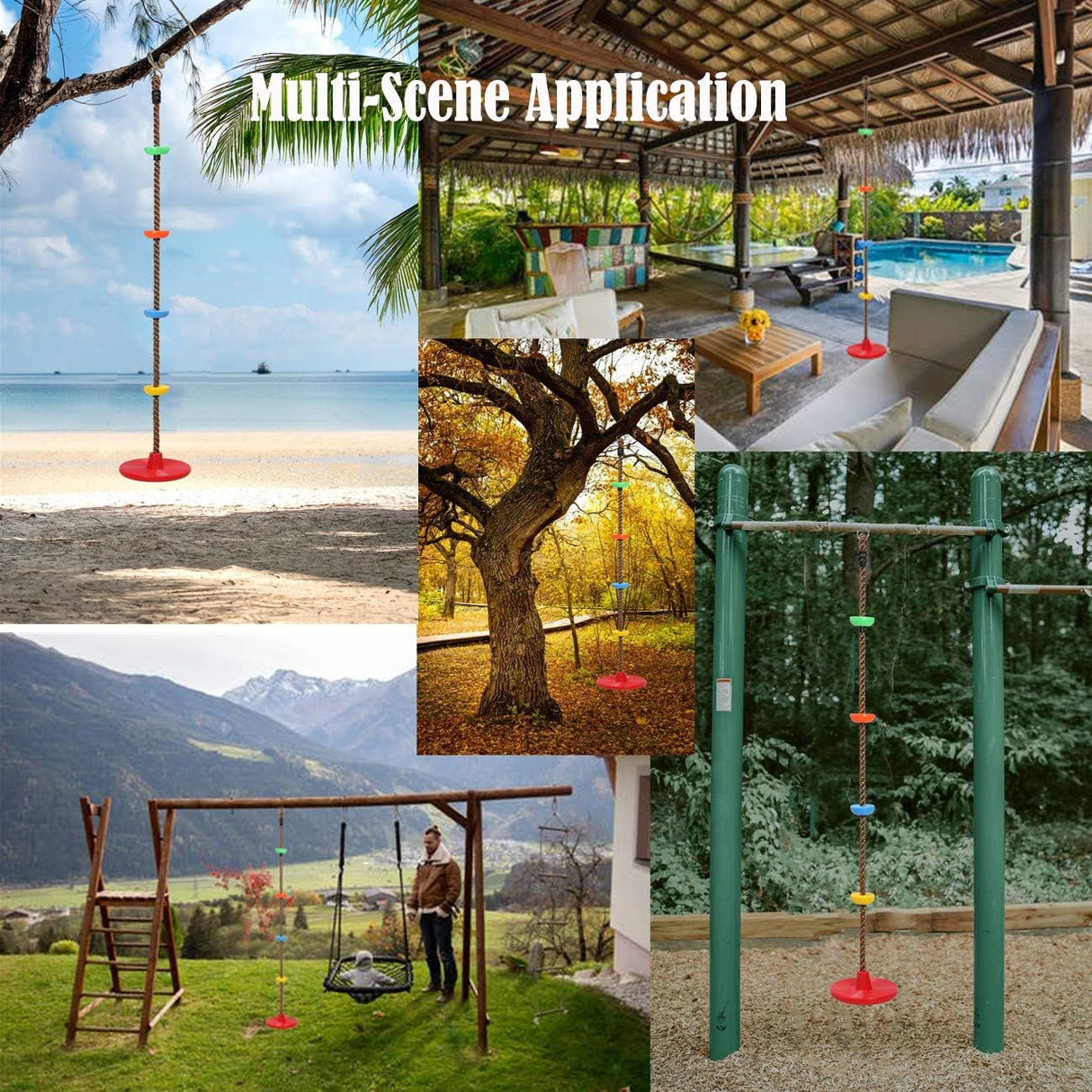 Disc de catarare si balans pentru copii, cu franghie si manere colorate