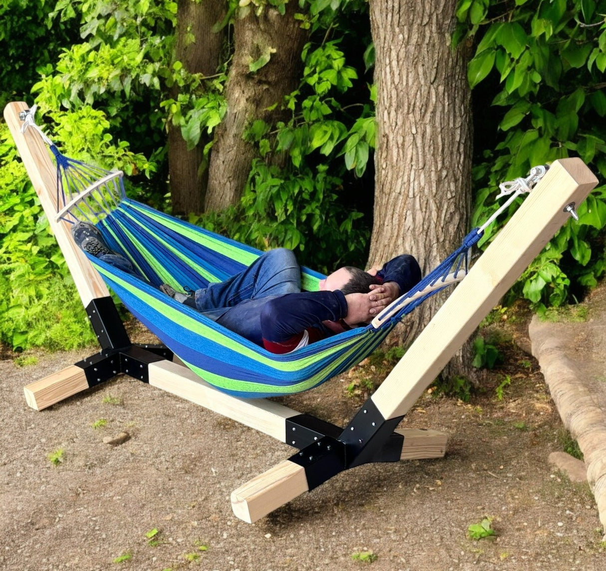 Suport hamac din lemn, stand pentru gradina sau terasa cu conectori metalici, rezistent,330x135x90cm, max 350kg