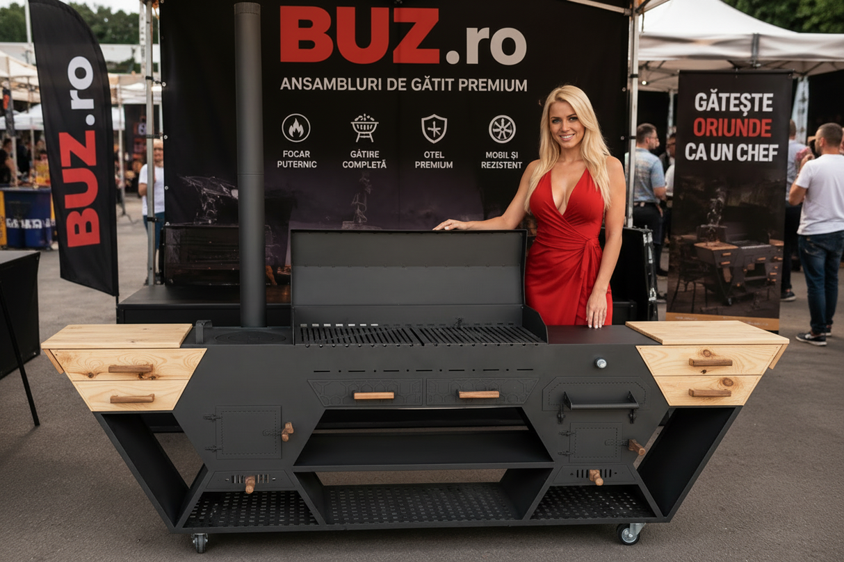 Gratar Gradina Mastodont Bucatarie Outdoor Mobila Premium Cuptor Pizza, Plita/Soba Blat Lemn Masiv