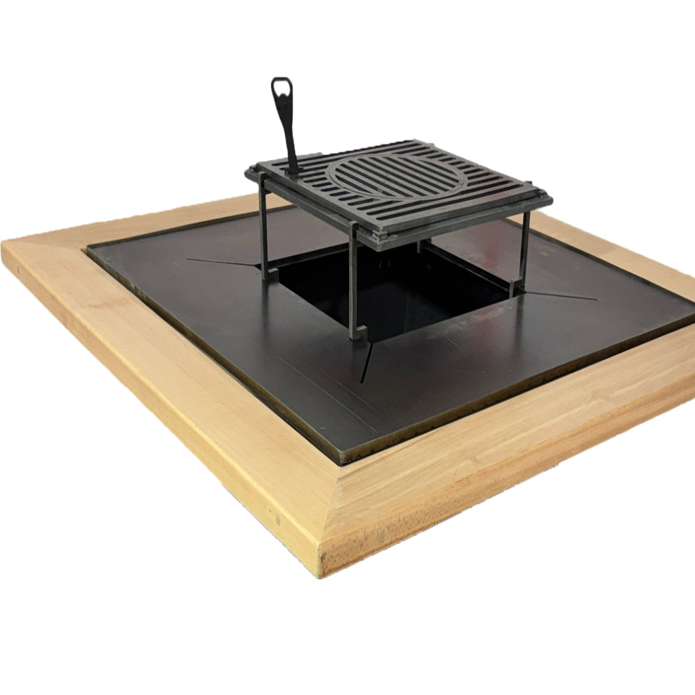 Plita gratar cu focar,grill si suport ceaun sau disc, Firepit, incorporabil, 95x95 cm