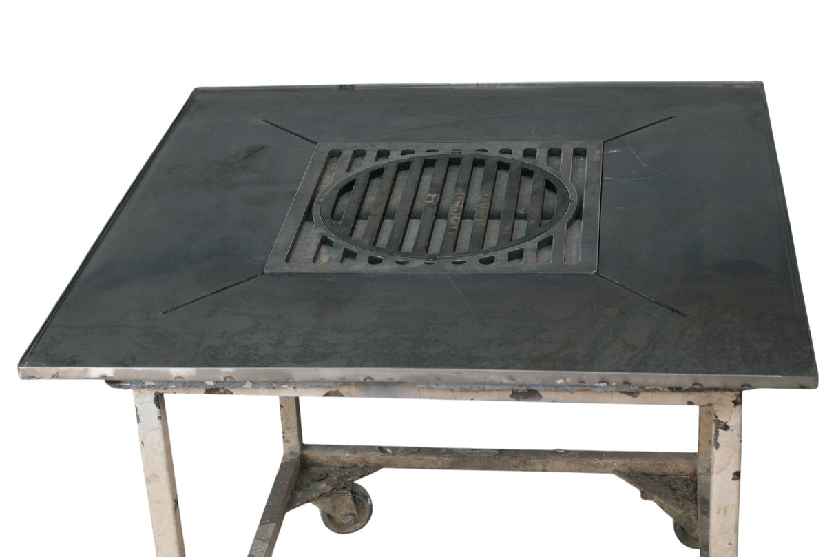 Plita gratar cu focar,grill si suport ceaun sau disc, Firepit, incorporabil, 95x95 cm