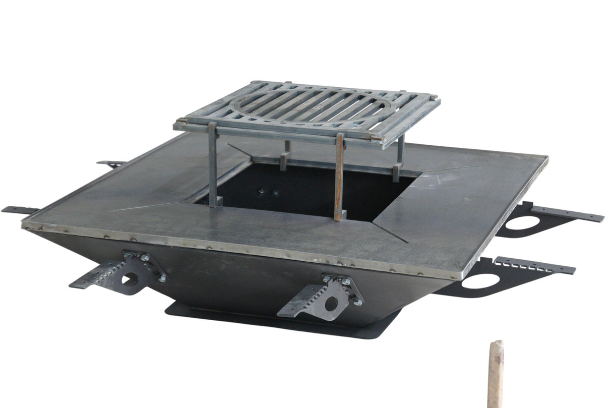 Plita gratar cu focar,grill si suport ceaun sau disc, Firepit, incorporabil, 95x95 cm