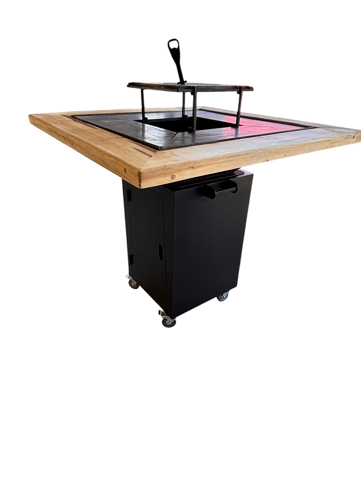 Gratar Gradina Fire Pit cu plita 95x 95 cm din otel 10 mm + blat de lemn 1.3 x 1.3 m Frasin sau Brad