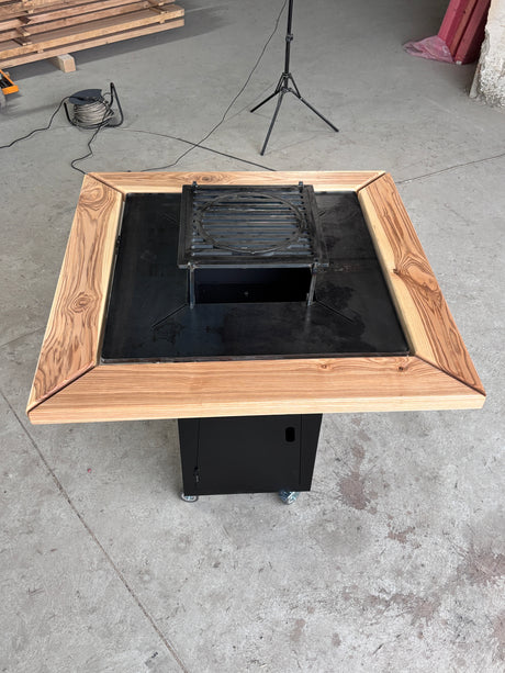 Fire Pit, Gratar cu plita 95x 95 cm din otel 10 mm pe lemne, pentru gradina sau terasa+ grill detasabil