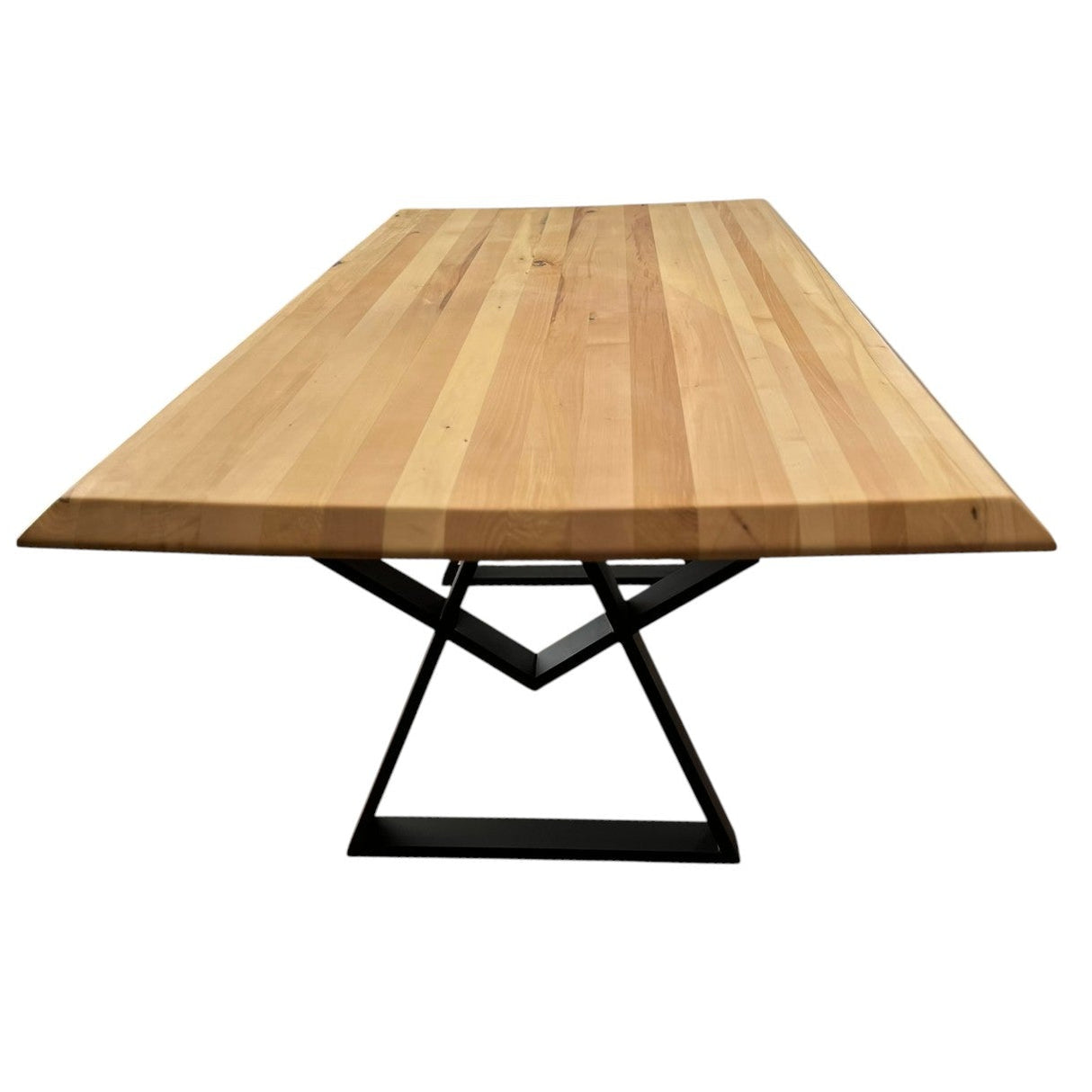 Set masa cu scaune bucatarie, dining,living, sufragerie, blat din lemn masiv cu picioare metalice, scaune husa gri, 6 persoane, IOANA