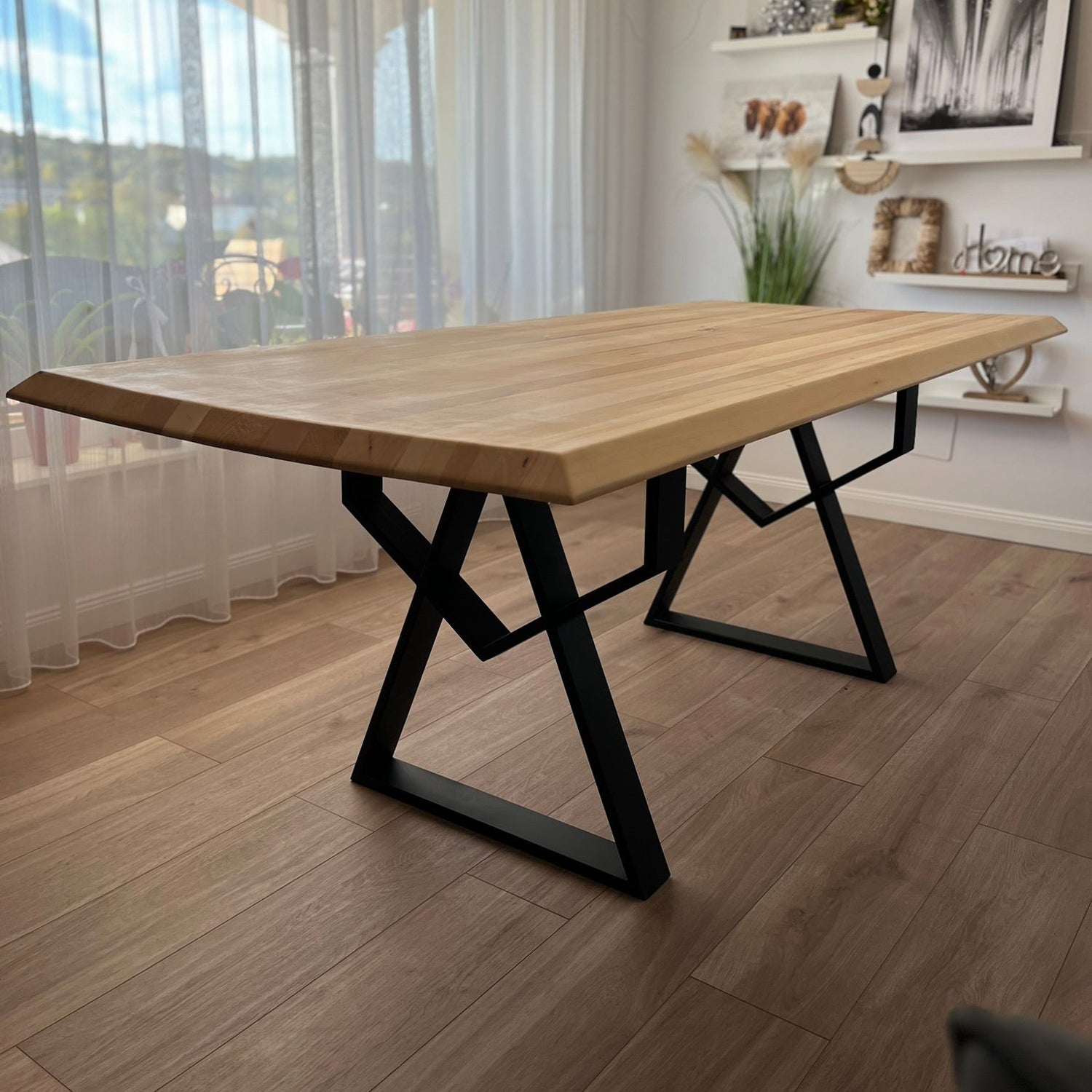 Masa lemn oval de tei, cu picioare metal, 200x100x78 cm, set Kiara