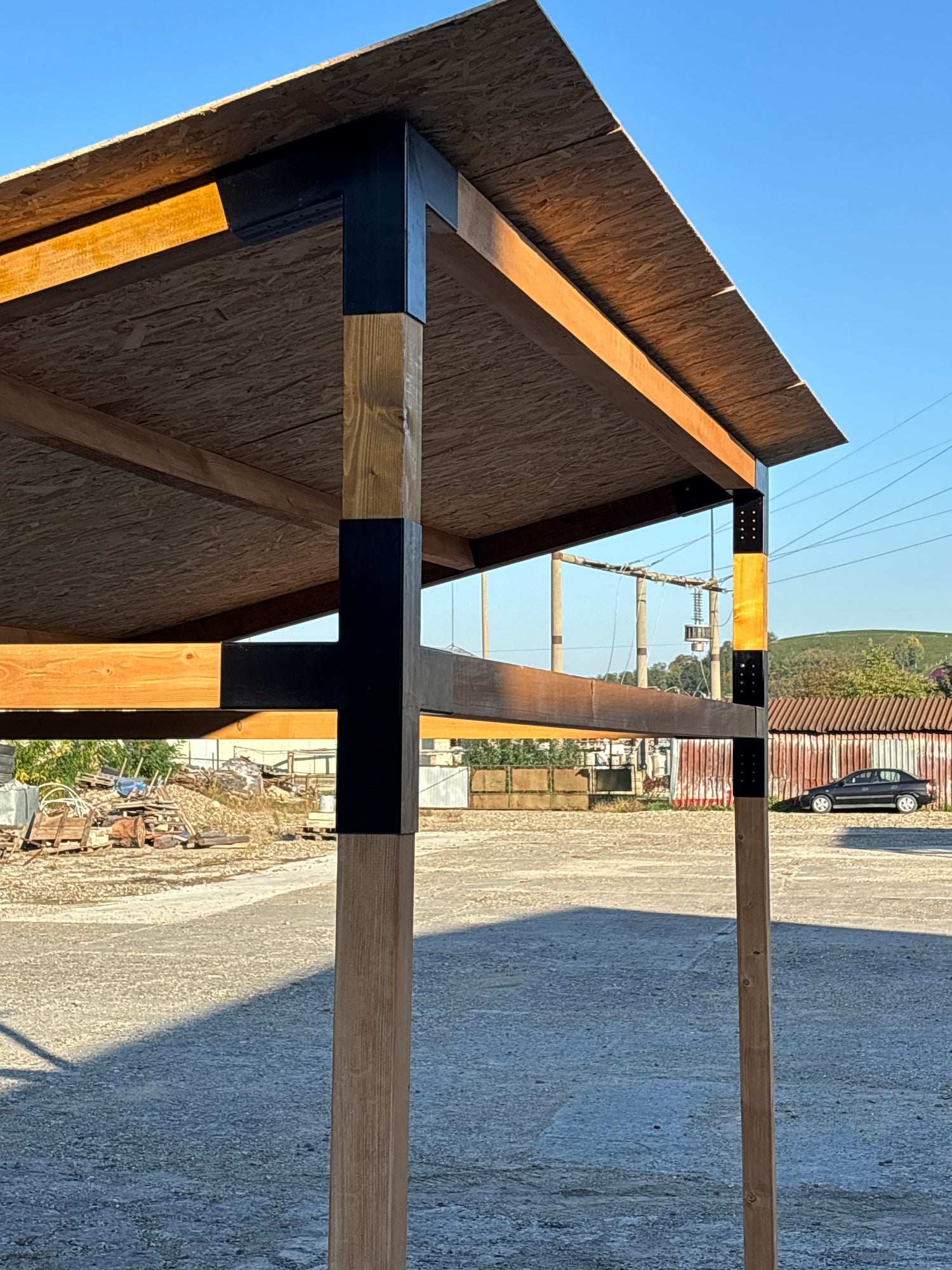 Pavilion de gradina, garaj, pergola din lemn rindeluit + imbinari de fier, 3x4 m