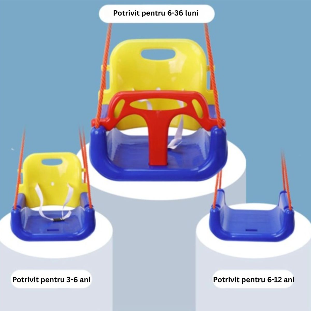 Leagan multifunctional pentru copii mici, cu centura de siguranta si accesorii de prindere incluse