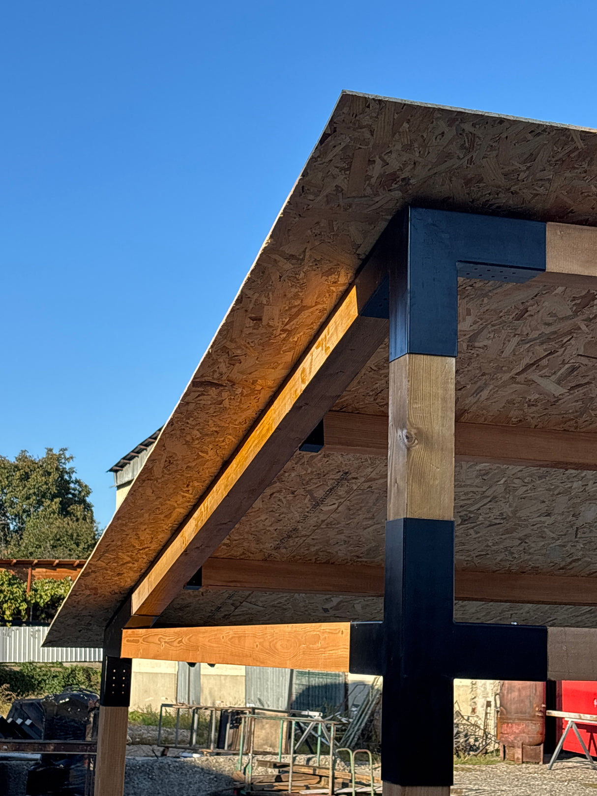 Pavilion de gradina, garaj, pergola din lemn rindeluit + imbinari de fier, 3x4 m