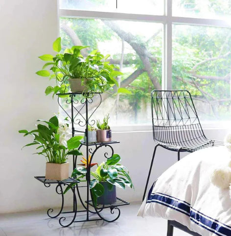 Suport flori metalic, suport plante cu ghiveci,
4 etajere separate, 87X50X25 cm, culoare alba