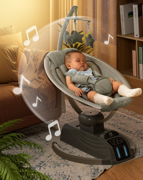 Leagan electric bebe, balansoar bebelusi, cu melodii, aplicatie monitorizare telefon,