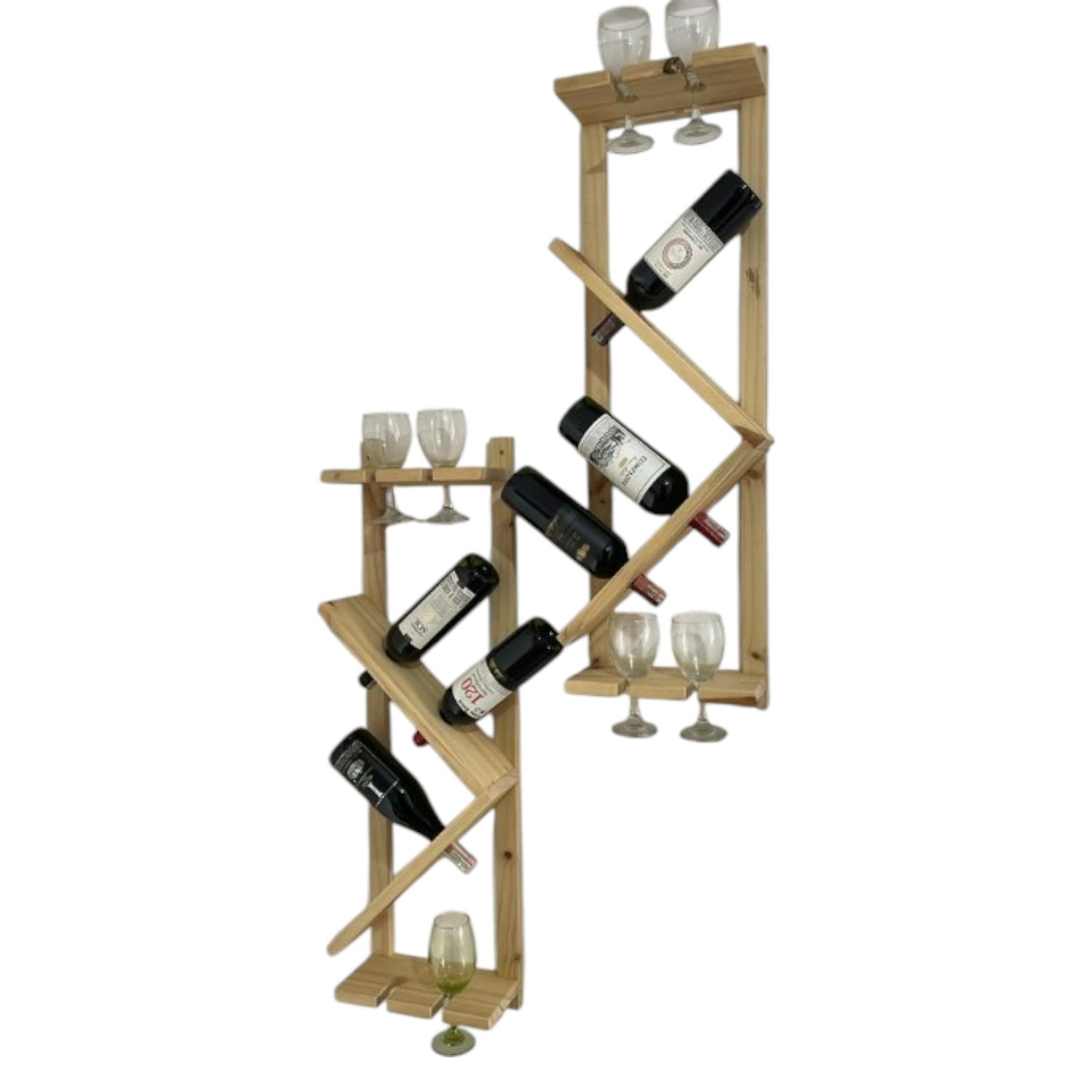 Suport sticle vin, raft perete vin si pahare, din lemn, rezistent