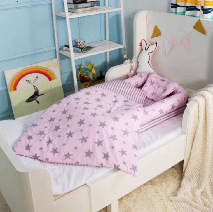 Set patut portabil, bebe baby nest cu lenjerie, perna, bumper protectie anti-alunecare, verde cu iepuri gri