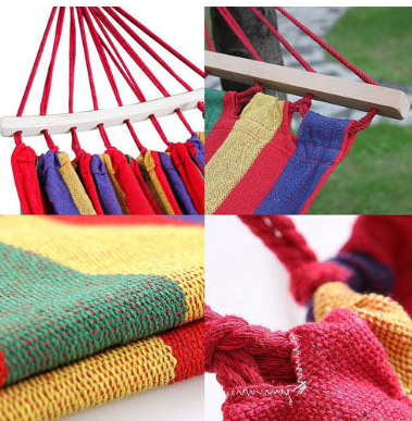 Hamac dublu din bumbac cu lemn la capete si franghii, albastru-verde