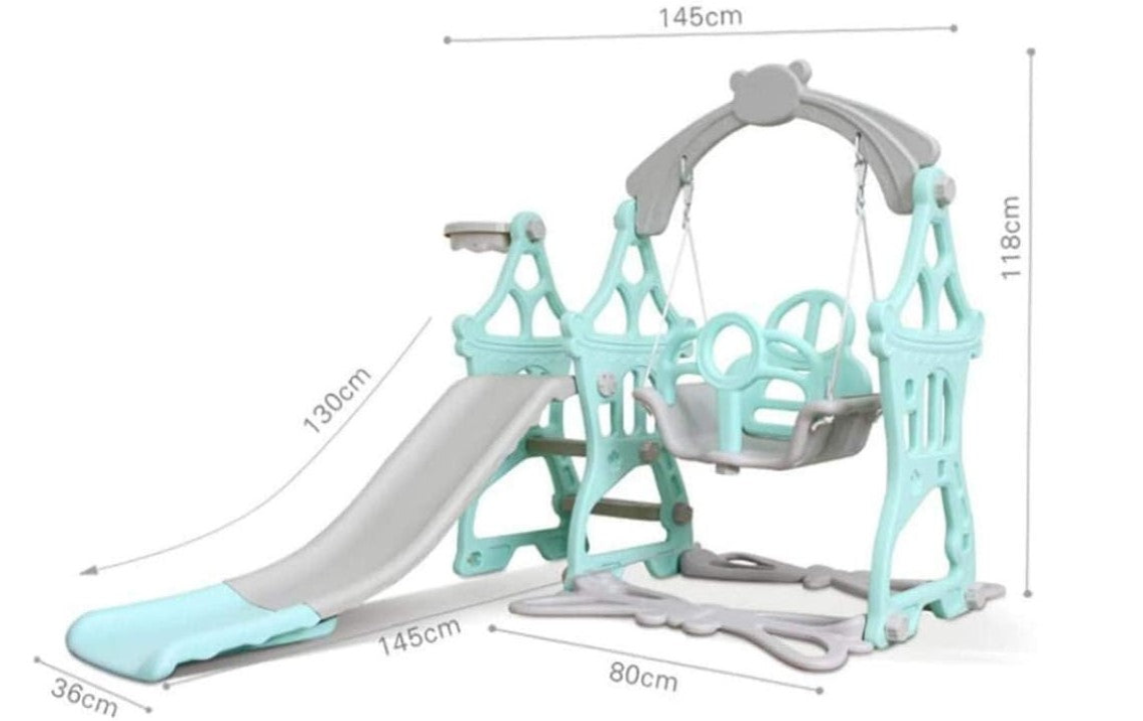 Set de joaca cu leagan detasabil ,tobogan si cos de baschet cu minge interior/exterior, roz roz