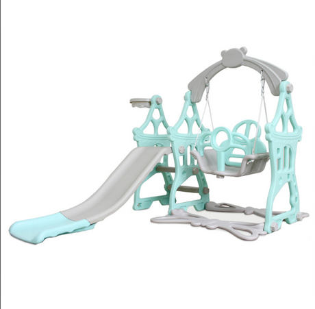 Set de joaca cu leagan detasabil ,tobogan si cos de baschet cu minge interior/exterior, roz roz