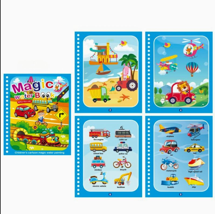 Carte de colorat cu apa Magic Book, reutilizabil, diverse modele, tip Montessori, buz