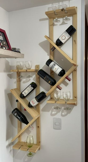 Suport sticle vin, raft perete vin si pahare, din lemn, rezistent