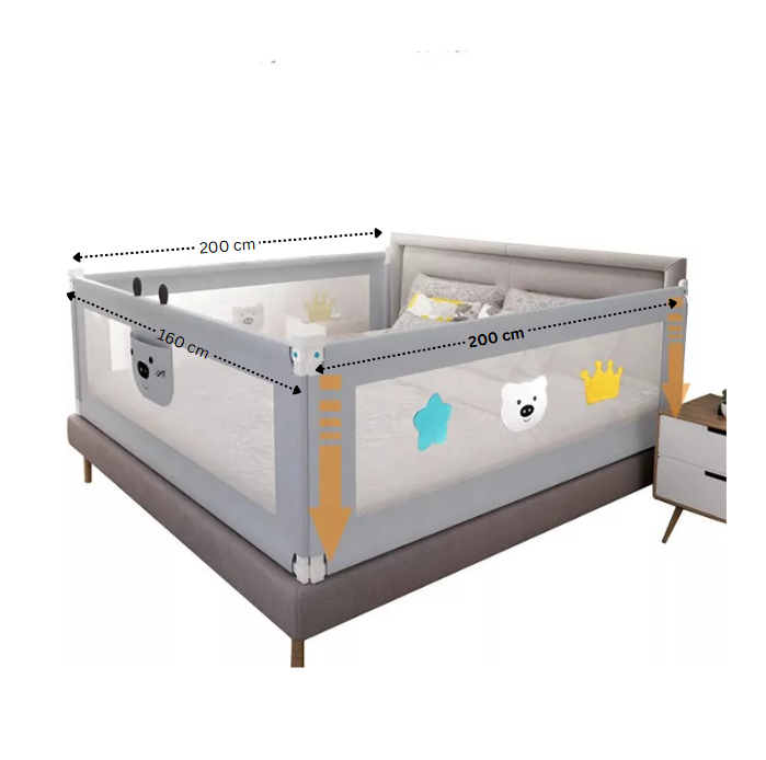 Set 3 bariere protectie culisante pentru pat, inaltime reglabila 68-98 cm, 160 cm 180 cm 200 cm