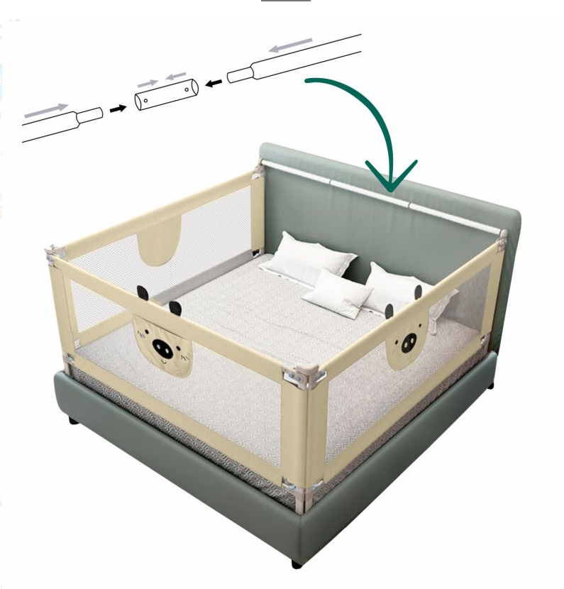 Set 3 bariere protectie culisante + STABILIZATOR pentru pat, inaltime reglabila 68-98 cm, 160 cm 180 cm 200 cm