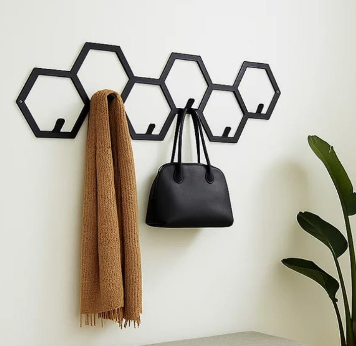 Cuier hol/baie/sufragerie , de Perete Metalic Negru Tip Fagure – Modern