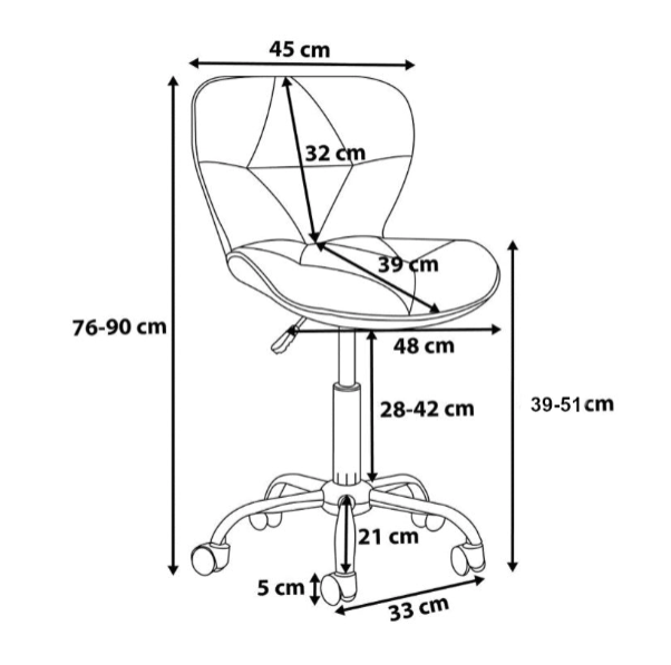 Scaun cu roti si inaltime reglabila pentru salon, cosmetica, birou, Negru/ALB