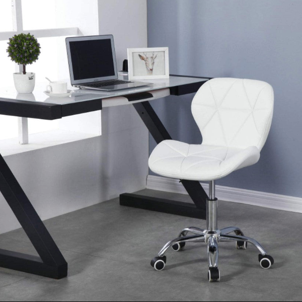 Scaun cu roti si inaltime reglabila pentru salon, cosmetica, birou, Negru/ALB