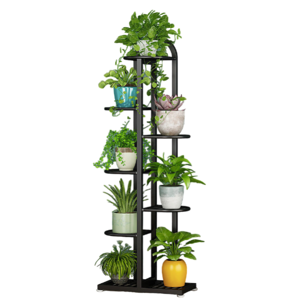 Suport flori metalic alb cu 7 etajere – Suport plante cu ghiveci, design elegant, 125x44.5x22 cm