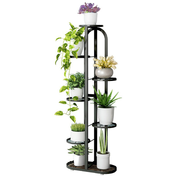 Suport flori metalic alb cu 7 etajere – Suport plante cu ghiveci, design elegant, 125x44.5x22 cm
