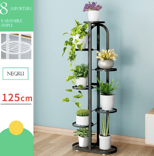 Suport flori metalic alb cu 7 etajere – Suport plante cu ghiveci, design elegant, 125x44.5x22 cm