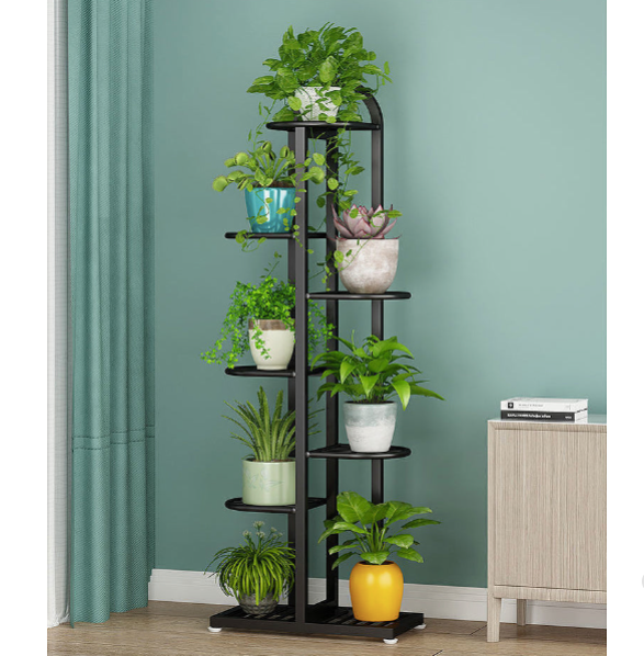 Suport flori metalic alb cu 7 etajere – Suport plante cu ghiveci, design elegant, 125x44.5x22 cm