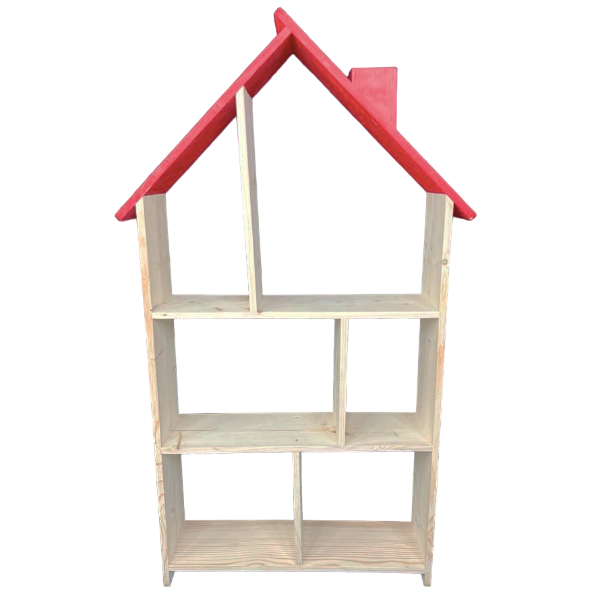 Bibliotecă tip căsuță din lemn, organizator birou cu 3 etaje, suport creioane, 138x70x18 cm