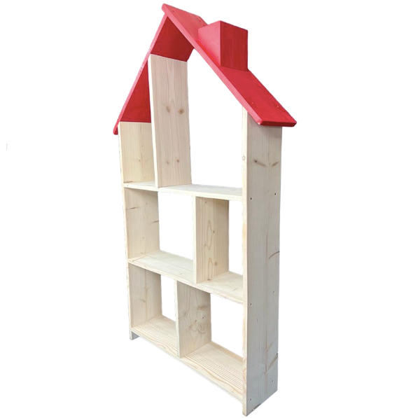 Bibliotecă tip căsuță din lemn, organizator birou cu 3 etaje, suport creioane, 138x70x18 cm