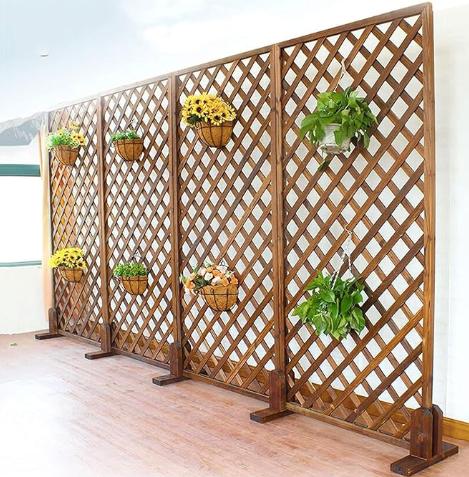 Spalier pentru ghivece din lemn, pentru gradina sau terasa, 90Ax150 cm/60x150 cm, maro