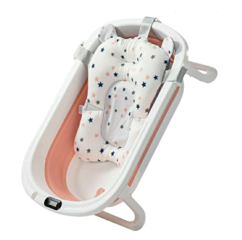 Cadita bebe cu suport, cadita de baie, pliabila, cu pernuta , termometru, usor de utilizat, picioare antiderapante, varsta 0-3 ani, albastru ROZ