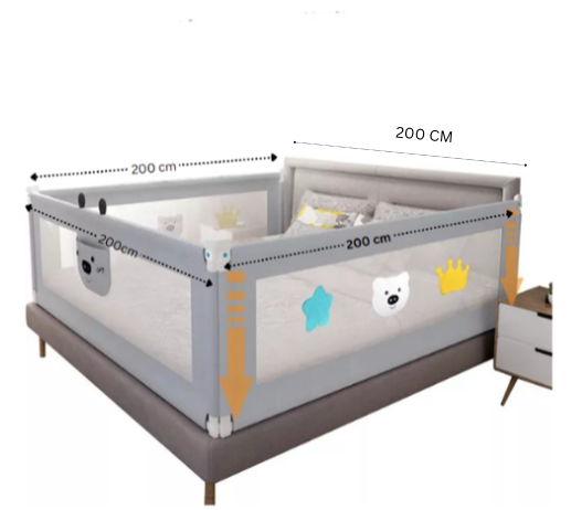 Set 4 bariere protectie culisante pentru pat, inaltime reglabila 68-98 cm, 160 cm 180 cm 200 cm