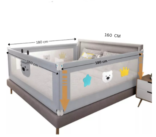 Set 4 bariere protectie culisante pentru pat, inaltime reglabila 68-98 cm, 160 cm 180 cm 200 cm