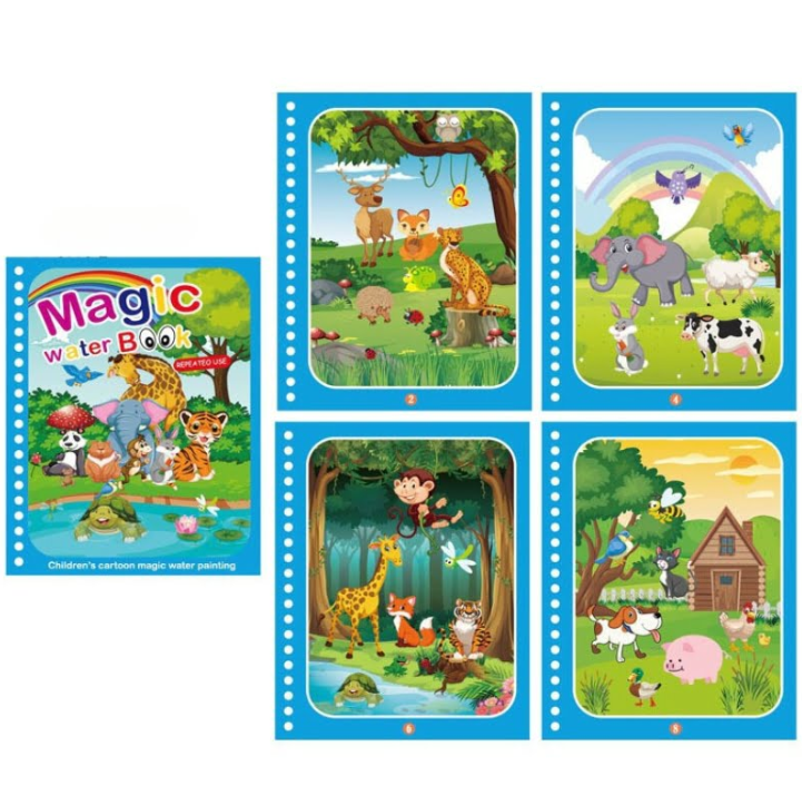 Carte de colorat cu apa Magic Book, reutilizabil, diverse modele, tip Montessori, buz