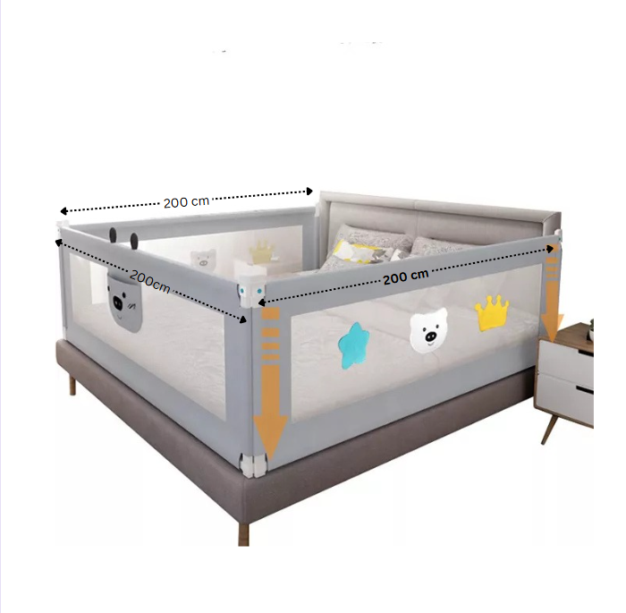 Set 3 bariere protectie culisante pentru pat, inaltime reglabila 68-98 cm, 160 cm 180 cm 200 cm