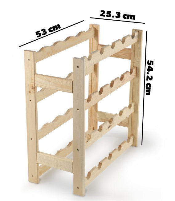 Suport sticle vin, raft vin pentru casa sau pivnita, beci, din lemn, rezistent, 20 sticle, 54.2 x 53 x 25.3 cm